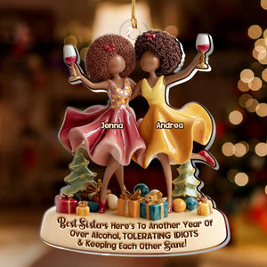 We'll Be Friends Until We're Old And Senile Party Girls - Personalized Acrylic Ornament - Christmas Gift For Black Sistas, Sisters, Friends