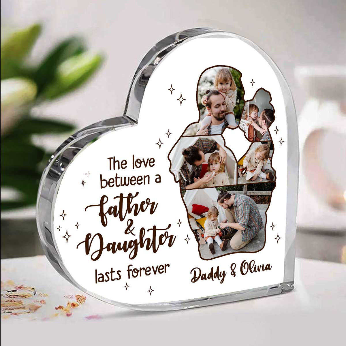 Father And Daughter Custom Photo Collage Heart Acrylic Plaque, Fathers Day Gifts From Daughter, The Love Between A Father And Daughter Lasts Forever