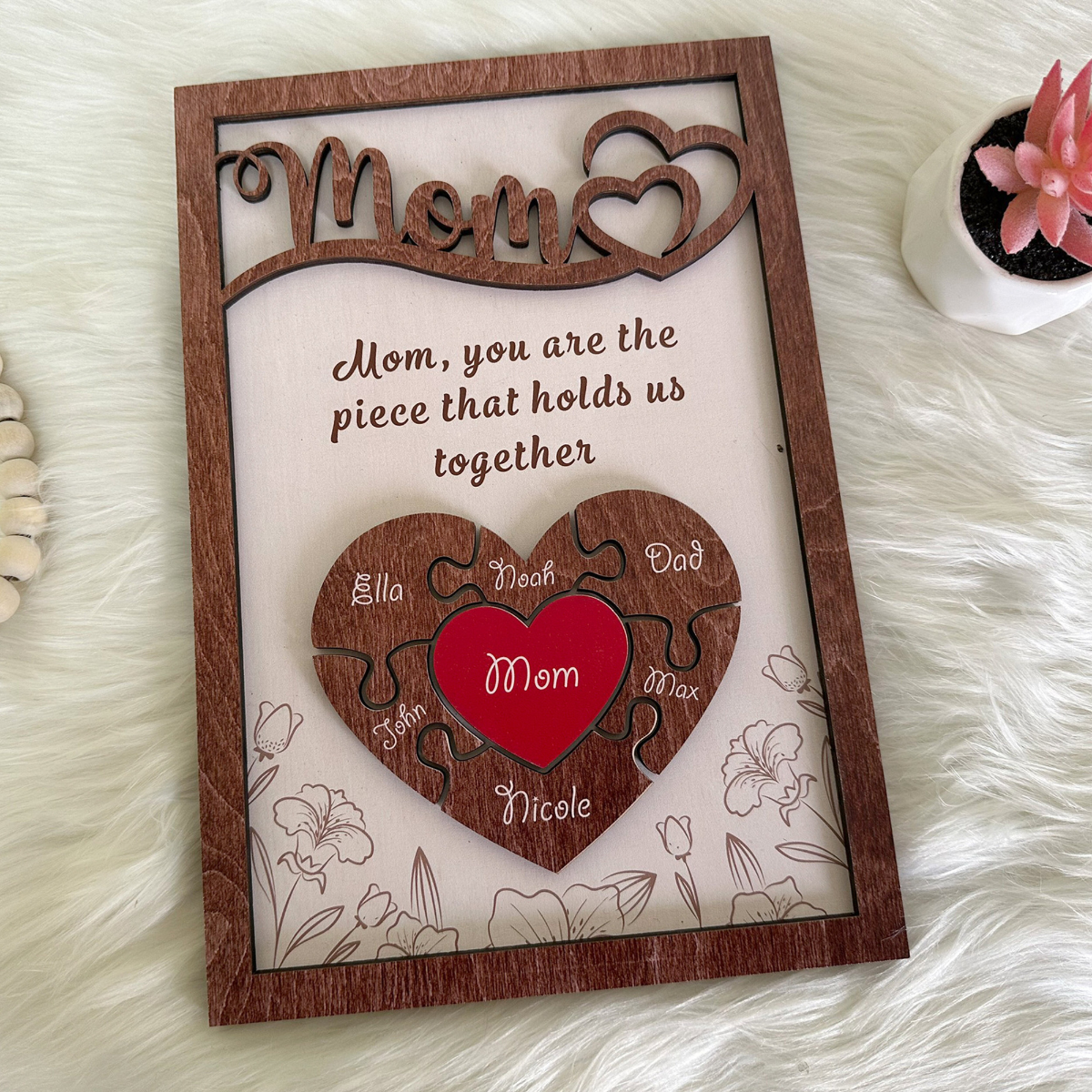 Personalized Mothers Day Puzzle Sign, You are the Piece that holds us together, Mothers day gift, Gift for Mom, Engraved Wood Sign
