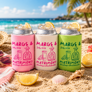 Margs and Matrimony Bachelorette Can Coolers, Personalized Can Sleeves, Custom Beach Bachelorette Party Favors, Mexico Bachelorette