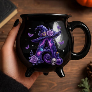 Alphabet Witchy Vibe - Personalized Halloween Black Ceramic Witch Mug - Halloween Gift For Family, Sisters, Friends, Siblings