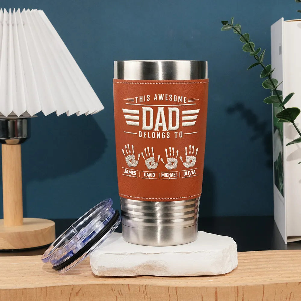 This Is my Awesome Dad Grandpa - Personalized Leather Tumbler - Gift For Father, Gift For Grandpa, Father's Day Gift