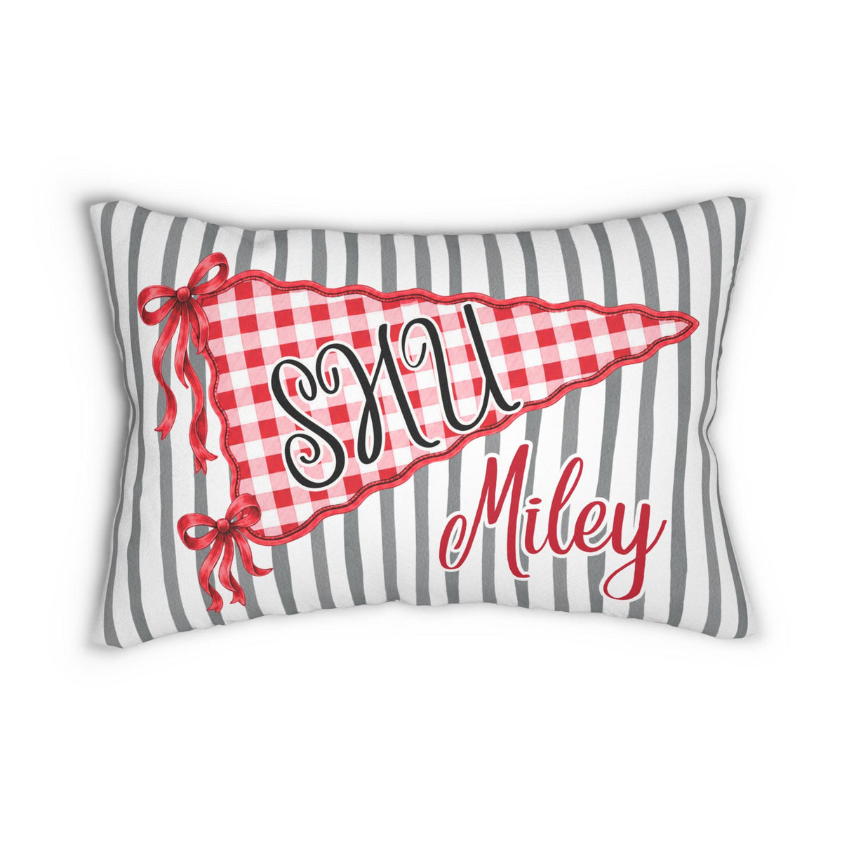 Personalized College Pillow, Custom Name Dorm Decor, Preppy Bow Pennant Pillow, Graduation Gift College Bound Gift, Custom Any School