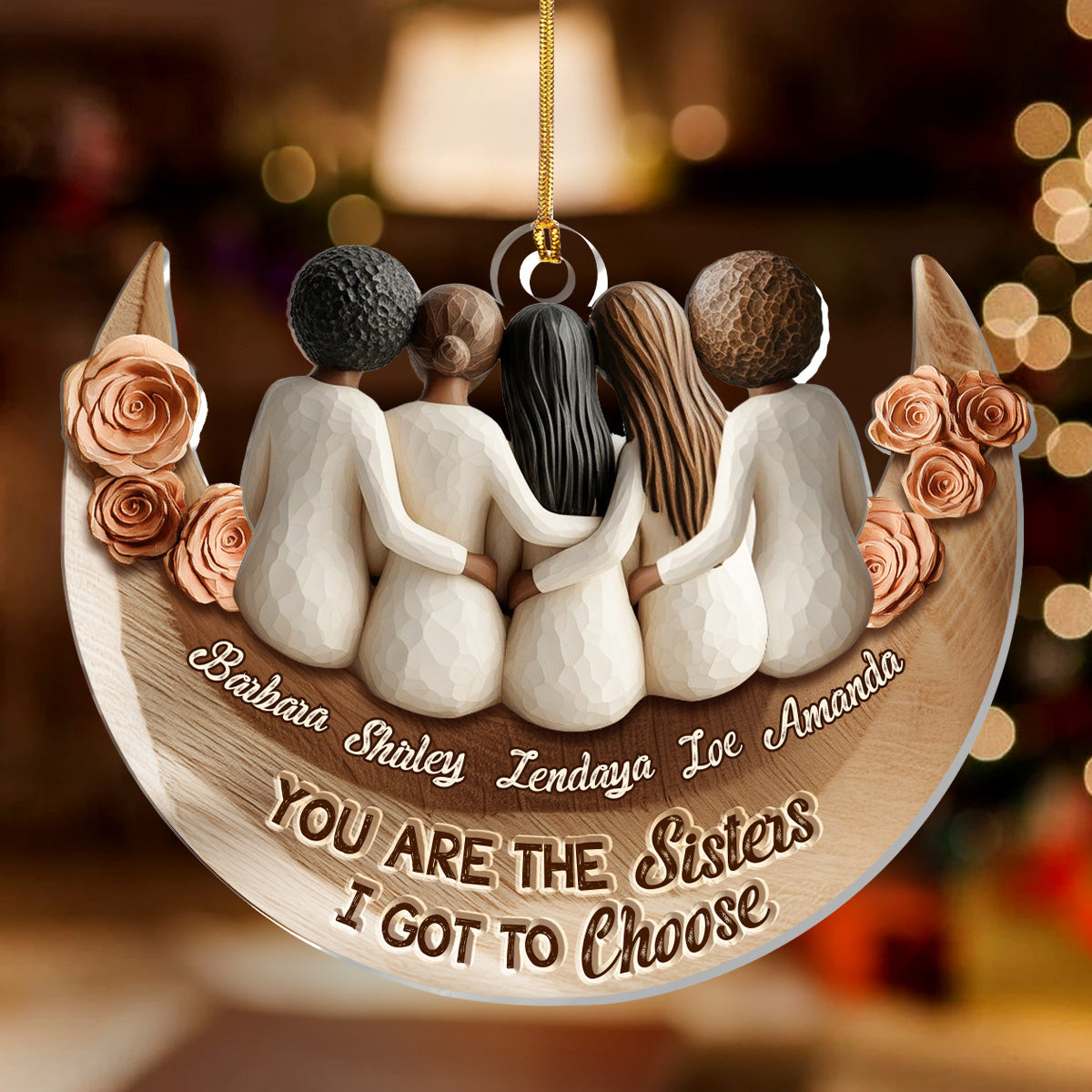 Black Sistas On The Moon - Personalized Acrylic Ornament - Christmas Gift For Sisters, Friends