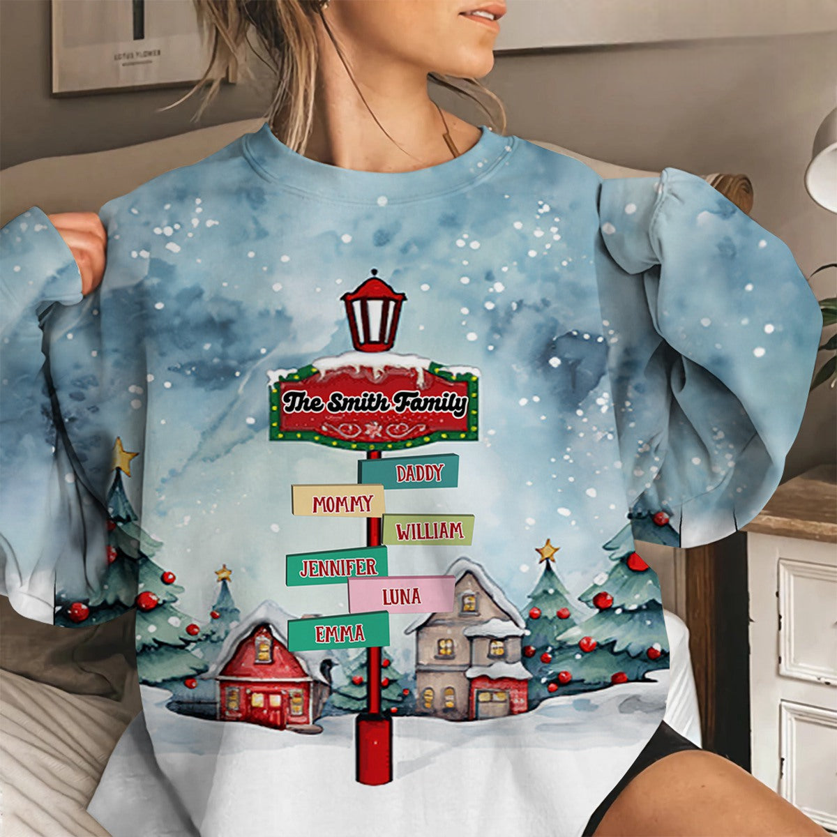 Christmas Lamp Post Road Sign - Personalized 3D Apparel - Christmas Gifts For Family