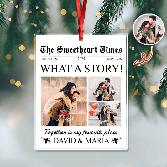 Custom Photo The Sweetheart Times - Personalized Acrylic Ornament - Christmas Gift For Couple