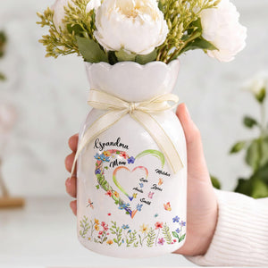 Custom Grandma Heart Flower Vase, Grandma Heart With Kid Names Flower Vase, Mothers Day Gift, Gift from Grandkids, Grandma Vase, Mom Gift
