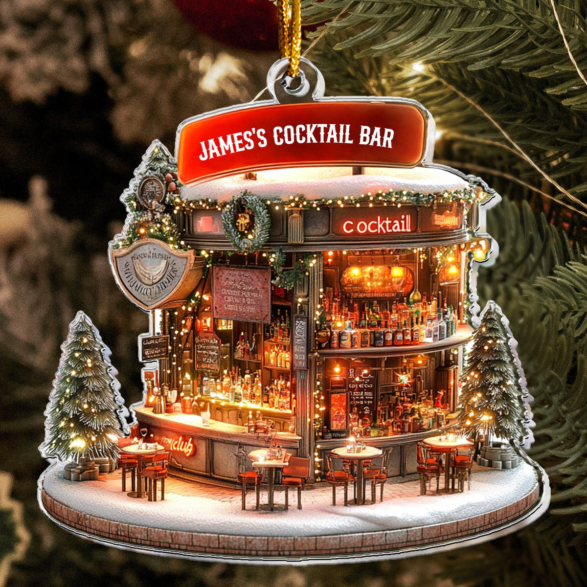 Personalized Cocktail Bar Acrylic Ornament, Cocktail Club, Cocktail Pub, Christmas, Birthday Gift for Cocktail Lovers, 2D Flat Ornament