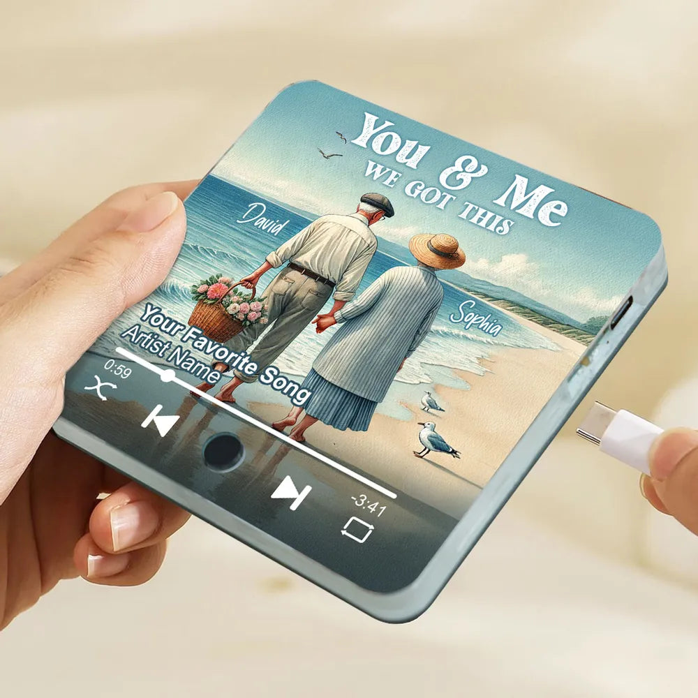 Old Couple Walking On Beach Favorite Song Personalized Music Fridge Magnet, Valentine's Gift For Her, Gift For Him