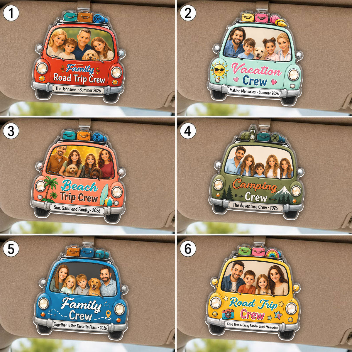 Family Crew - Custom Family Photo Car Visor Clip, Personalized Vacation Decor Accessory