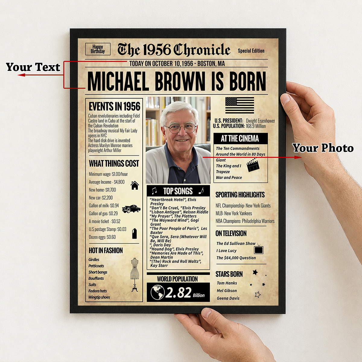 The 1956 Chronicle - 70th Birthday Poster for Parents Grandparents Family