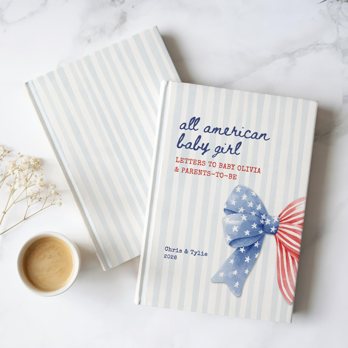 All American Baby Girl Shower Letter Notebook, Custom USA Baby Sprinkle Guest Book, Letters to Baby Patriotic Americana Baby Shower Book