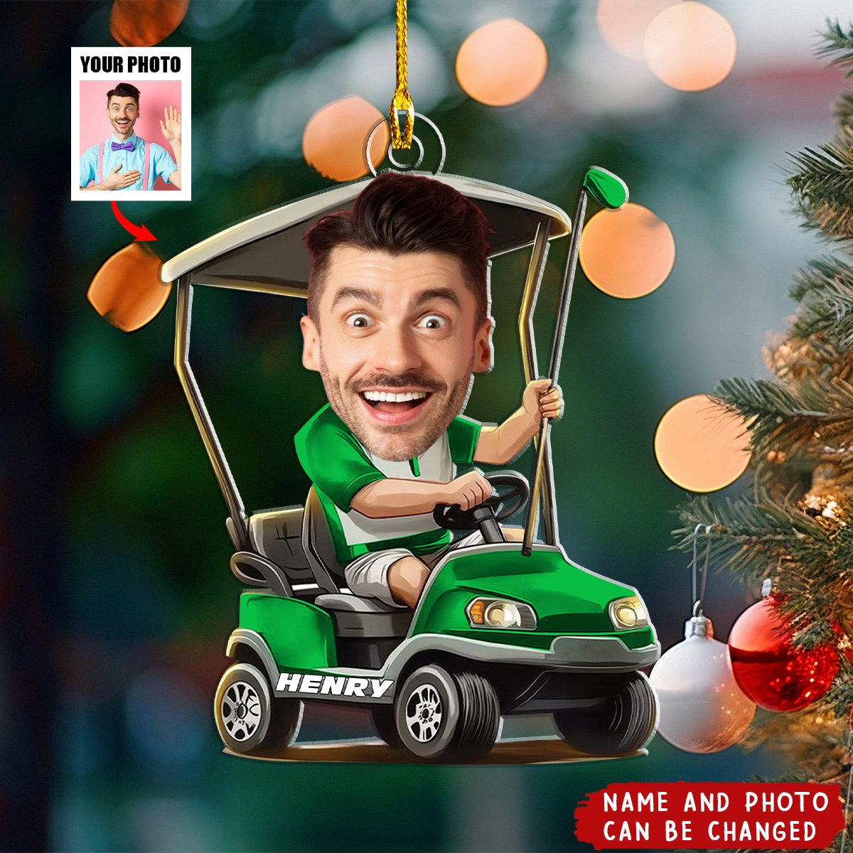 Custom Face Golfer - Personalized Acrylic Ornament - Christmas Gift For Golf Player, Golf Lovers