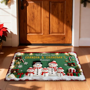 3D Effect Festive Christmas Snowman Welcome To Grandma Grandpa House - Personalized Doormat - Christmas Gift For Grandparents