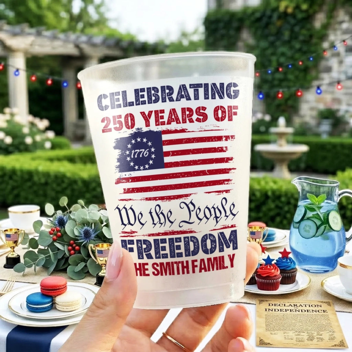 We The People Celebrate Our Freedom - Personalized Plastic Frosted Water Cup - Patriotic Gift For Family, 4th Of July Gift