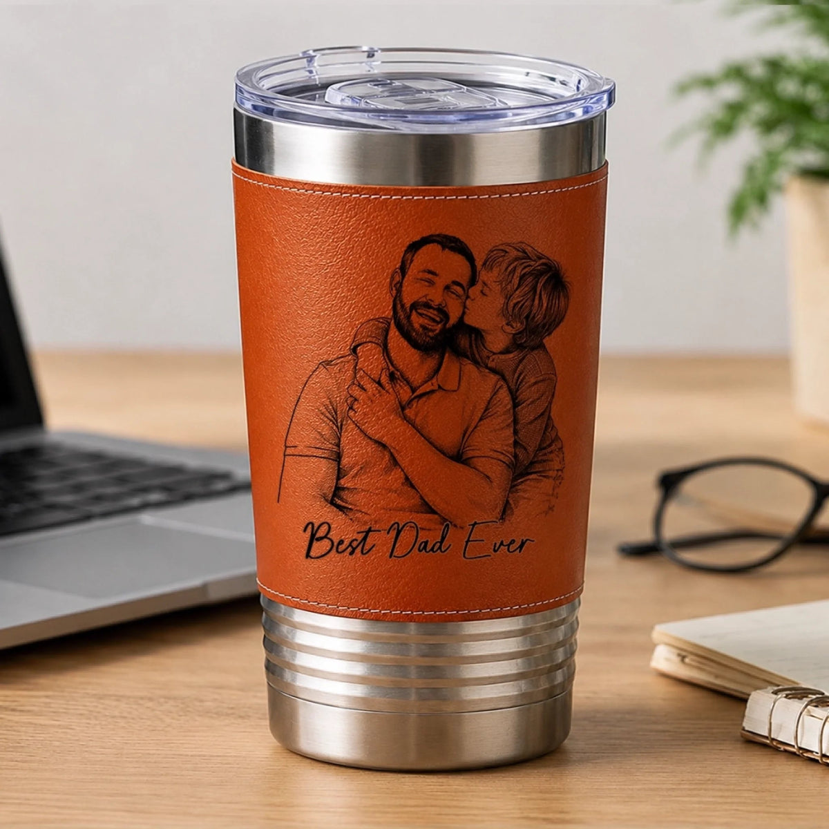 Best Dad Ever - Personalized Leather Tumbler - Gift For Dad, Grandpa, Father's Day Gift