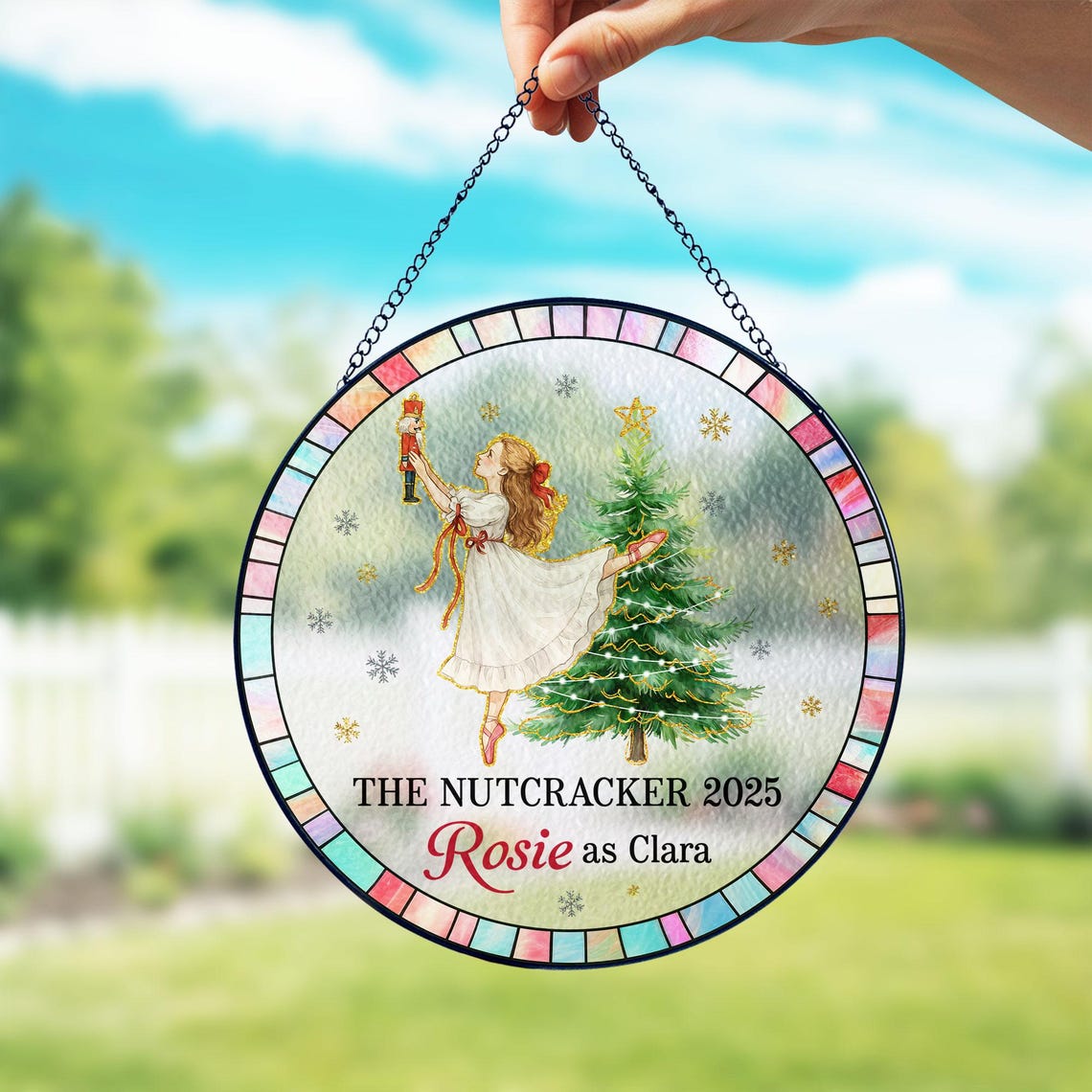 Personalized Nutcracker Stained Glass Suncatcher Ornament, Nutcracker Ballerina Ballet Dancer Gift, Nutcracker Daughter Christmas Gift