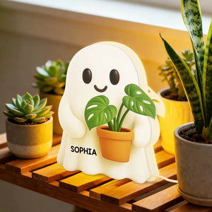 Boo Ghost Holding Plant - Personalized Light Box - Christmas Gift For Plant Lovers, Gardeners