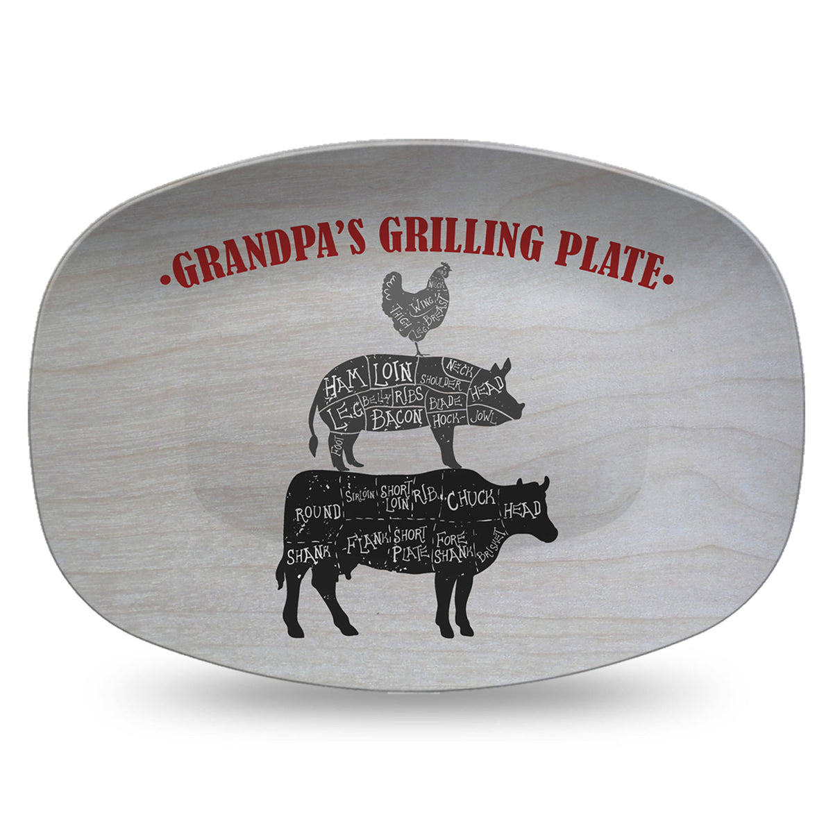 BBQ Grilling Serving Platter, Personalized Serving Tray, Father's Day BBQ Gift, Grilling Plate, Gifts for Him, Cow Pig Chicken Butcher Cuts