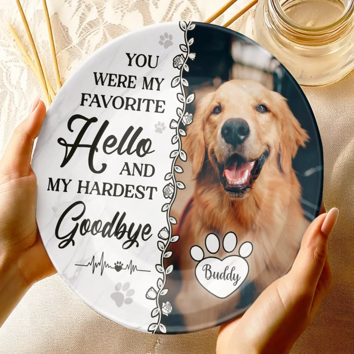 You Were My Favorite Hello And My Hardest Goodbye - Personalized Ceramic Plate - Sympathy Gift For Pet Owners, Pet Lovers