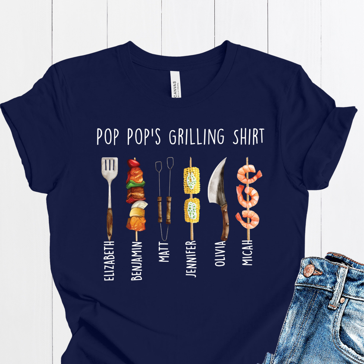 Custom Pop-Pop Grilling Shirt, Pop-Pop Gifts, Fathers Day Gift for Pop-Pop with Kids Names