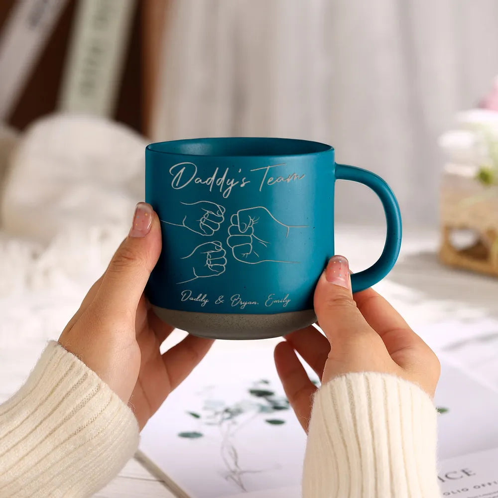 Best Dad Ever Fist Bump - Personalized Engraved Pottery Mug - Father's Day Gift for Dad