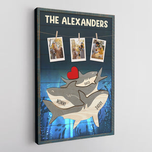 Shark Family Puzzle Style, Custom Family Name - Personalized Canvas - Gift For Dad, Father's Day, Birthday Gift