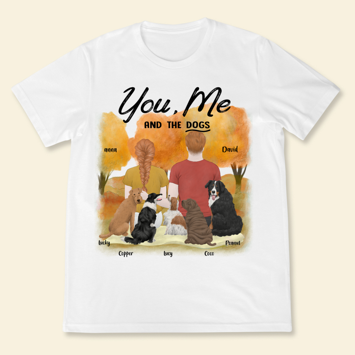 You Me And The Dogs - Personalized Fall Couple T-shirt Perfect Gift For Dog Lovers Fall Season Outfit Dog Mom Dog Dad Gift