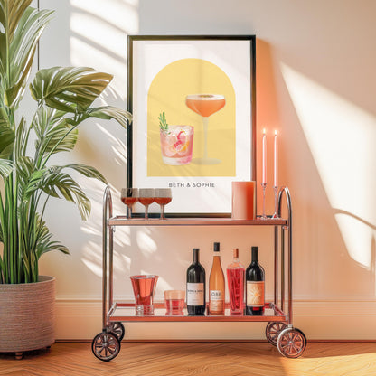 Personalised Name Wine, Beer & Cocktail Wall Art, Bar Cart Decor, Cocktail Bar At Home Decor