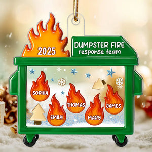 3D Effect Dumpster Fire Response Team With Names - Personalized Acrylic Ornament - Funny Gift For Coworkers, Work Besties