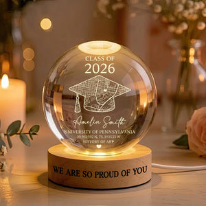 Personalized Class of 2026 Crystal Ball Night Light, Custom Graduation Gift, LED Lamp for Senior Keepsake