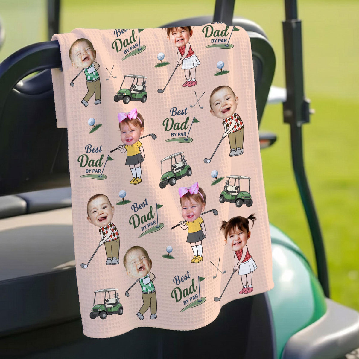 Personalized Baby Photo Golf Towel for Dad, Kids Photo Golf Towel, Best Dad By Par Towel, Fathers Day Gift For Husband, Golf Dad Gift