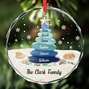 Waves Bring Sea Glass Family Closer - Personalized Crystal Ornament - Christmas Gift For Family