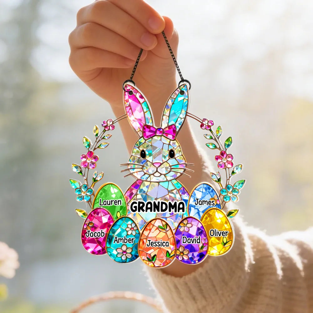 Bunny Grandma Easter Gift - Personalized Acrylic Suncatcher Ornament - Easter Decor for Grandma, Mother's Day Gift for Grandma, Mom, Wife