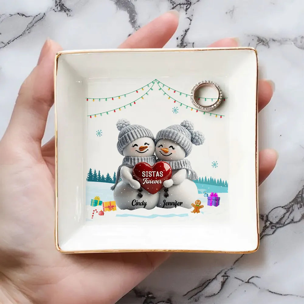 Christmas Sister Snowman - Personalized Jewelry Plate - Christmas Gift For Sister, Bestie, BFF