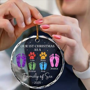 First Christmas As A Family Of Four Footprints - Personalized Crystal Ornament - Christmas Gift For Family