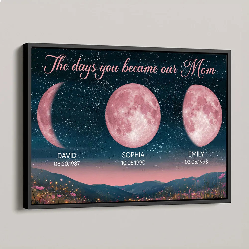 The Day You Became Our Mom Pink Moon Phase - Personalized Canvas - Gift For Mom, Mother's Day, Birthday Gift