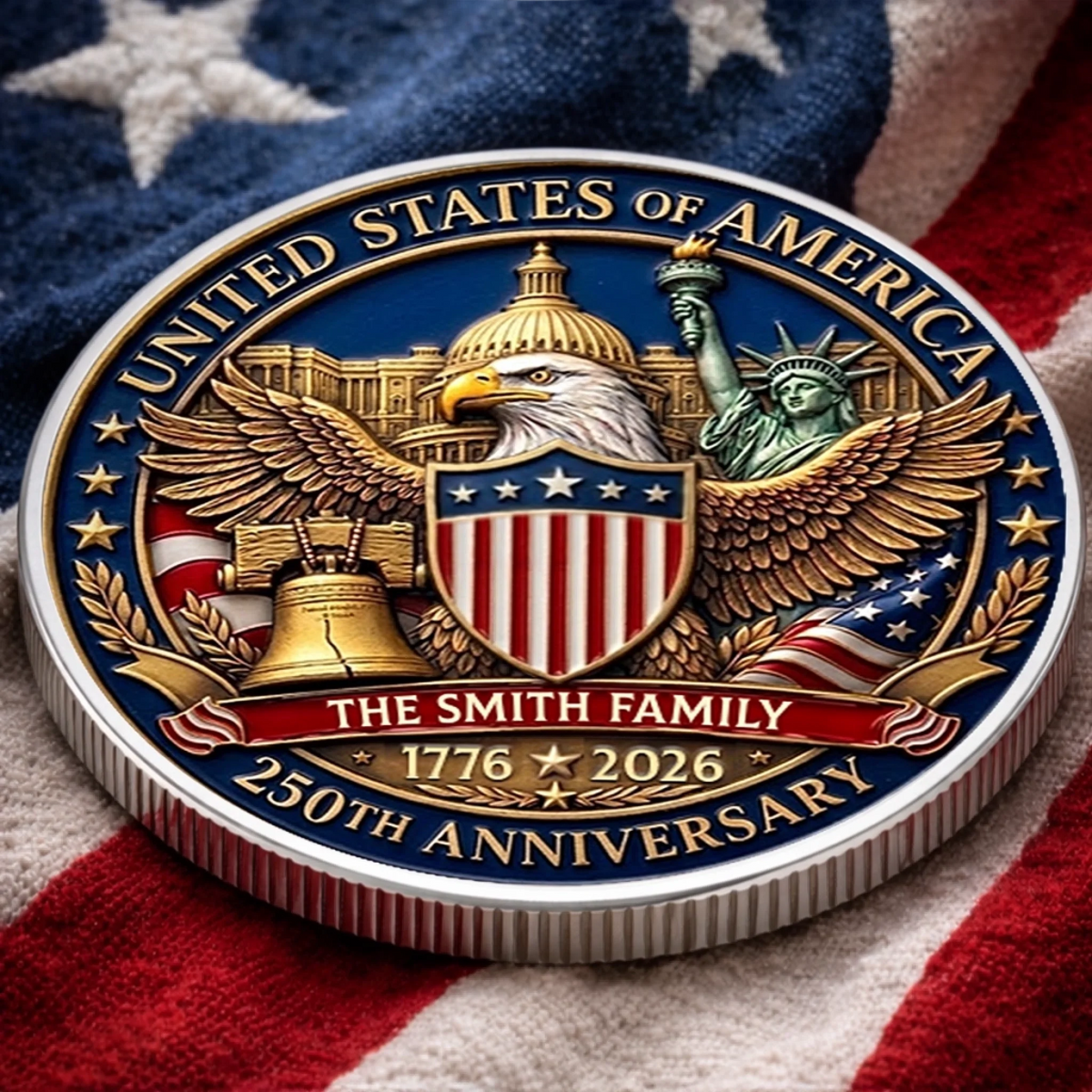 Personalized United States 250th Anniversary Family Keepsake Metal Coin (1776 2026)