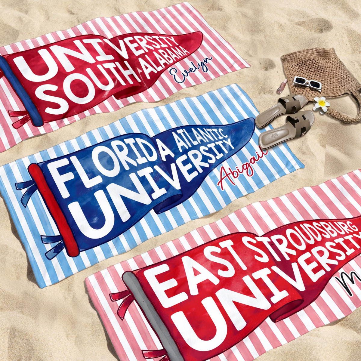 Personalized College Pennant Beach Towel, School Banner School Spirit Beach Towel, High School Graduation Gift, University Graduation Gift