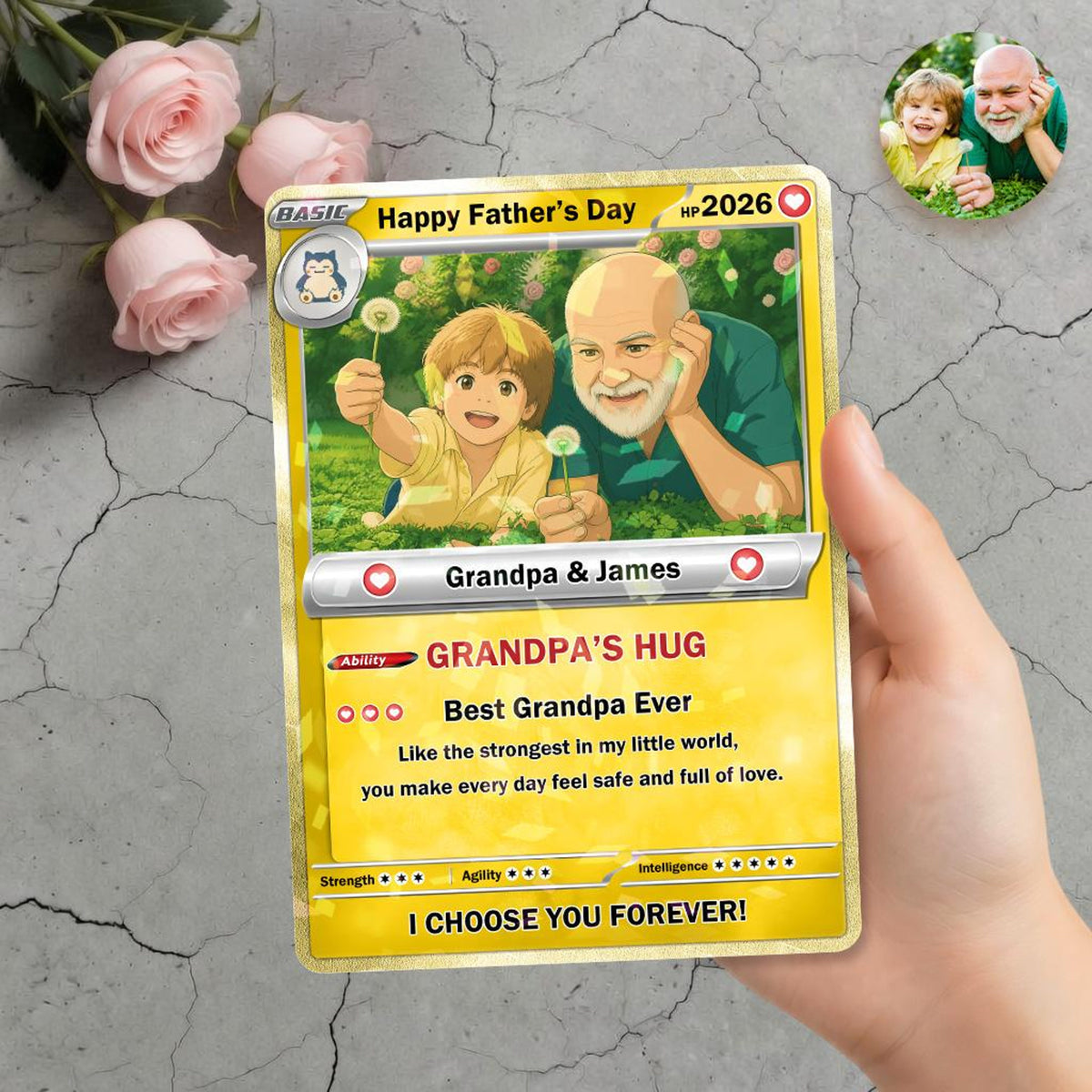 Personalized PKM Card for Grandpa, Custom Family Photo Card, Father's Day Gift For Papa Grandpa, Custom Anime Photo Card, Anime Fan Gift