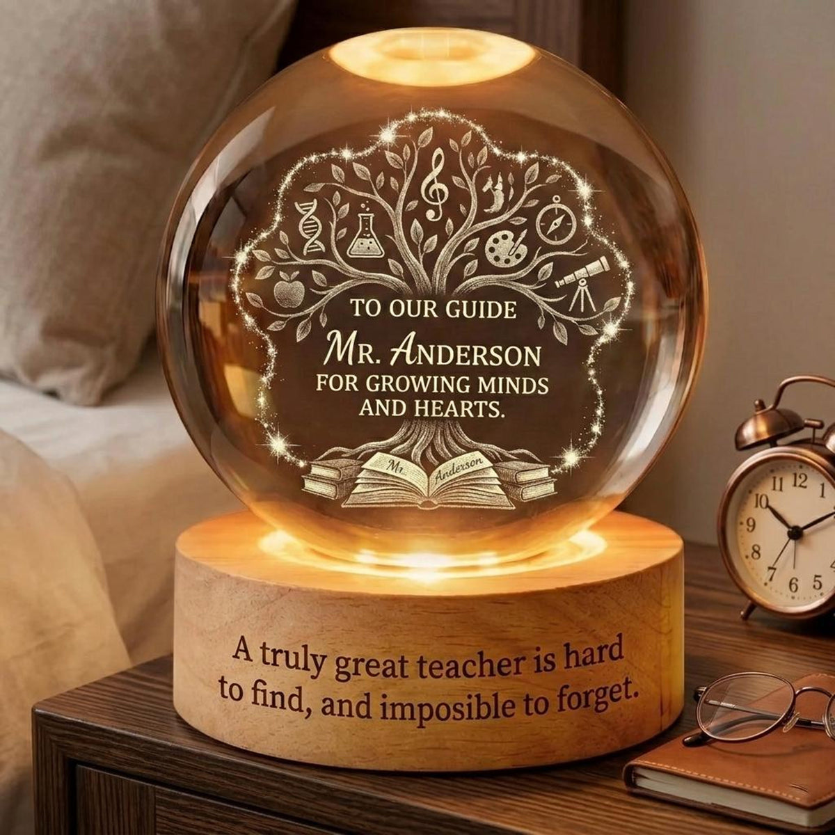Personalized Teacher Crystal Ball Night Light, Thank You Teacher Gift, Teacher Appreciation Gift, Leaving School Gift, Mentor Gift,Grad Gift