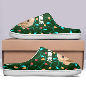 Custom Pet's Photo Christmas Light - Personalized Fleece Slippers - Christmas Gift For Pet Owners, Pet Lovers