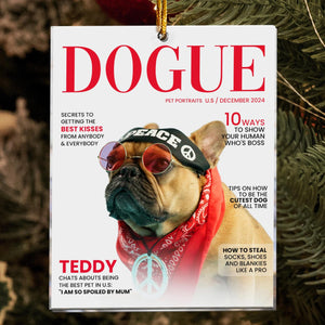 Personalized Pet Christmas Ornament, Custom Dogue Magazine Ornament, Personalized Dog Acrylic Photo Ornament, Pet Lovers, Christmas Gifts