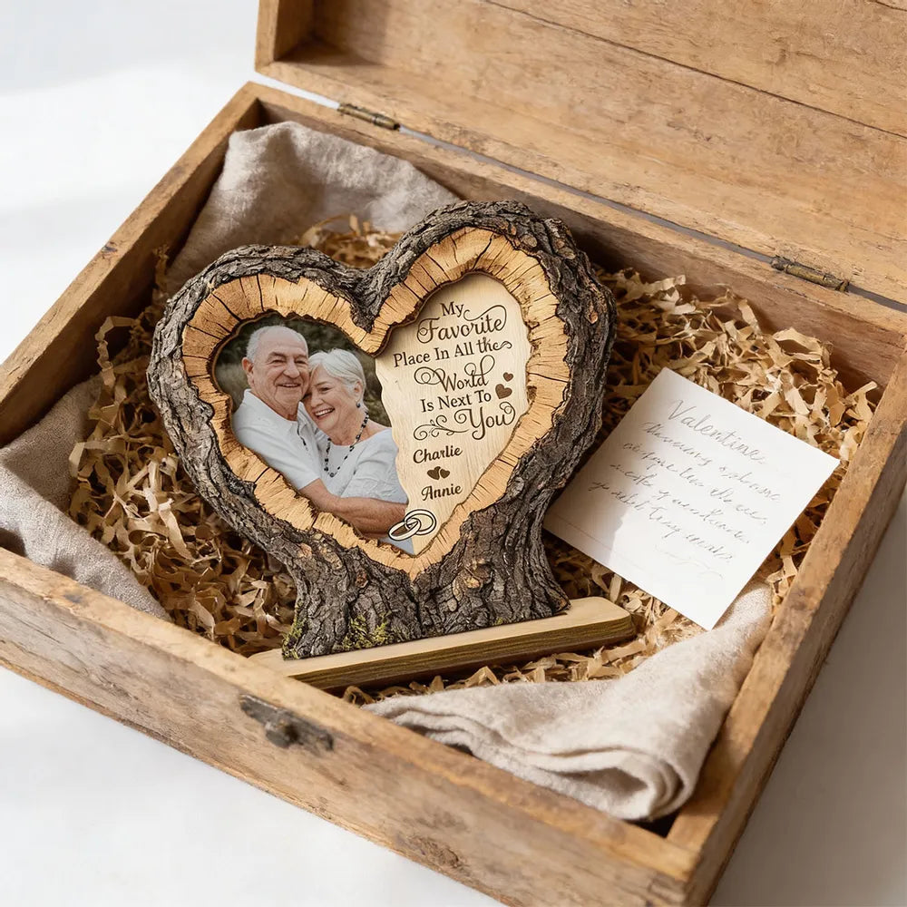 Favorite Place Next To You Couple Custom Photo - Personalized Wooden Plaque - Anniversary Gift, Valentine's Gift For Couple