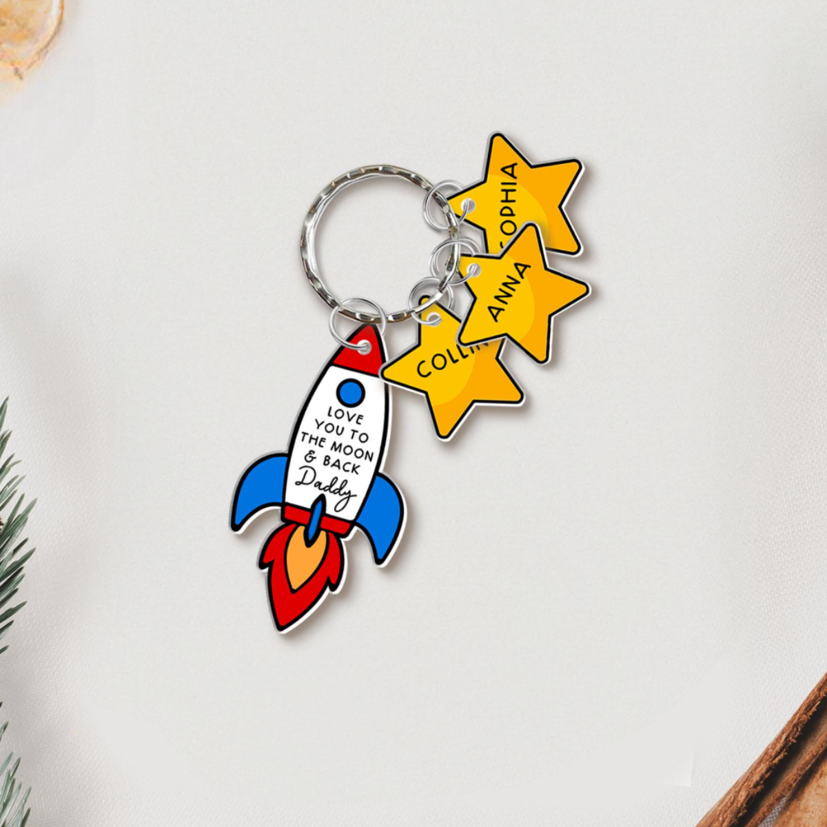 Love You To The Moon Keychain, Personalized Dad Keyring with Kid Names, Father's Day Gift from Son Daughter, Gift for Husband, New Dad Gift