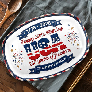 Happy American Birthday - Personalized Platter - America 250th Anniversary Gifts For Family
