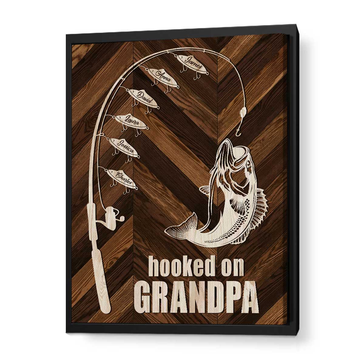 Hooked On Grandpa Custom Fishing Canvas, Grandpa Fishing Gift From Grandkids, Fishing Gifts For Father s Day 2025, Grandfather Fishing Sign