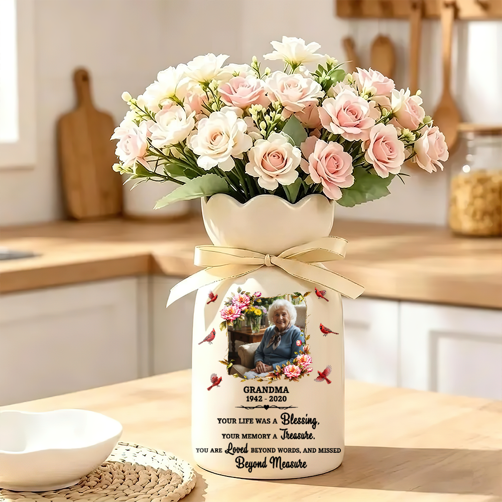 Blessing Memorial Personalized Ribbon Tie Flower Vase