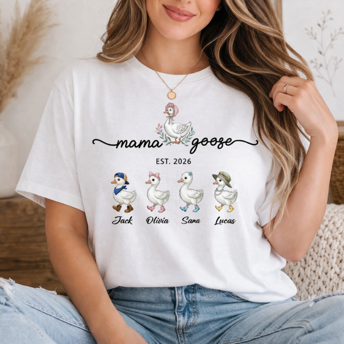 Mama Goose Shirt, Personalized Mama Shirt, Custom Kids Names Shirt, Mom Est Year Tee, Family Goose T-Shirt, Mother Gift