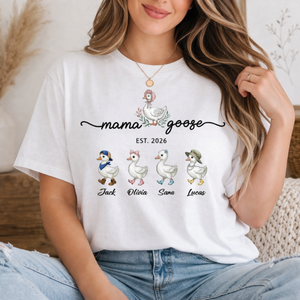Mama Goose Shirt, Personalized Mama Shirt, Custom Kids Names Shirt, Mom Est Year Tee, Family Goose T-Shirt, Mother Gift